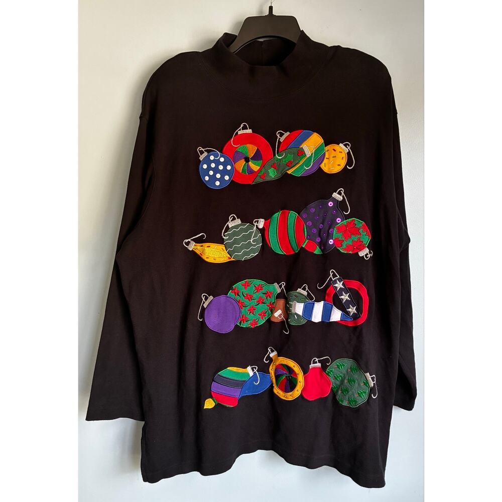 Vintage Bechamel Ornament Christmas Sweater Mock Neck 2XL Cotton
